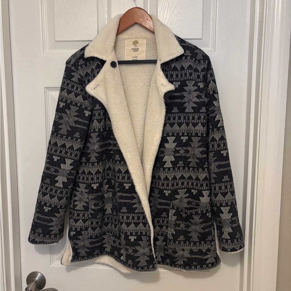 Tucker + Tate Black and Cream Patterned Teddy Jacket